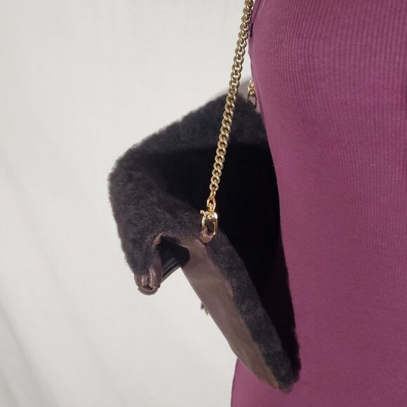 Dark Brown Leather and Sherpa Purse with Chain Strap -shipping incl - Picture 4 of 16